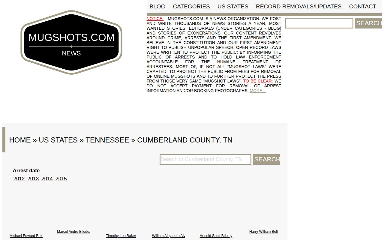 Cumberland County secondary mugshot archive context from Mugshots.com
