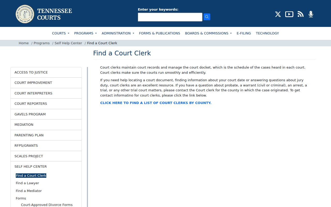 Cumberland County warrant-record clerk guidance from Tennessee Courts