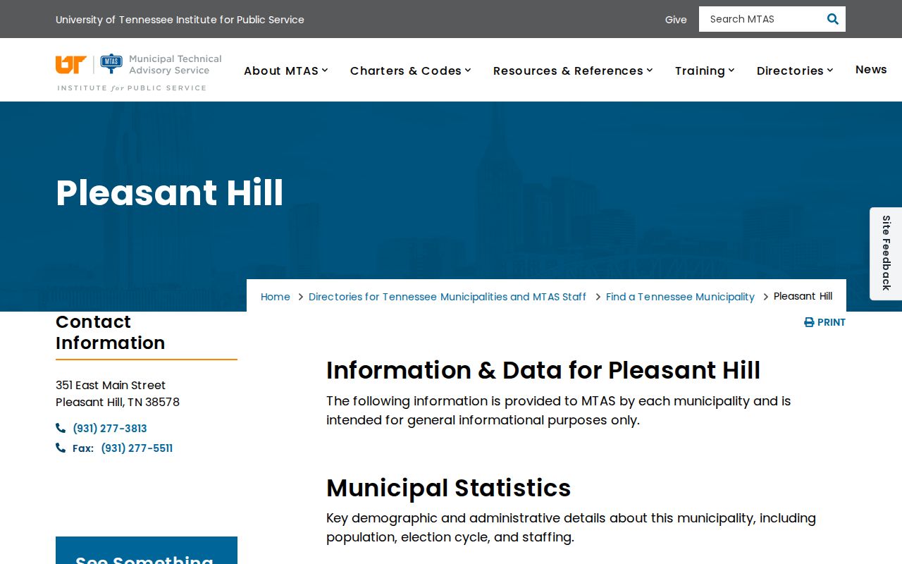Pleasant Hill municipal directory for Cumberland County town records contact