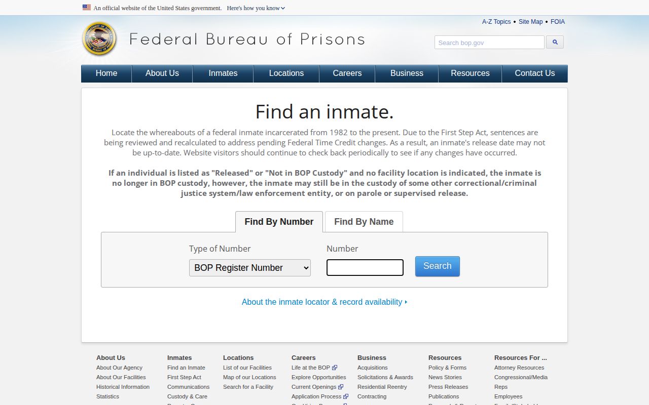 Federal BOP inmate locator for Cumberland County custody distinction